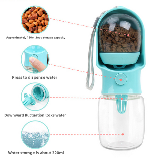 Premium Portable Dog Water Bottle with Built-in Food Storage